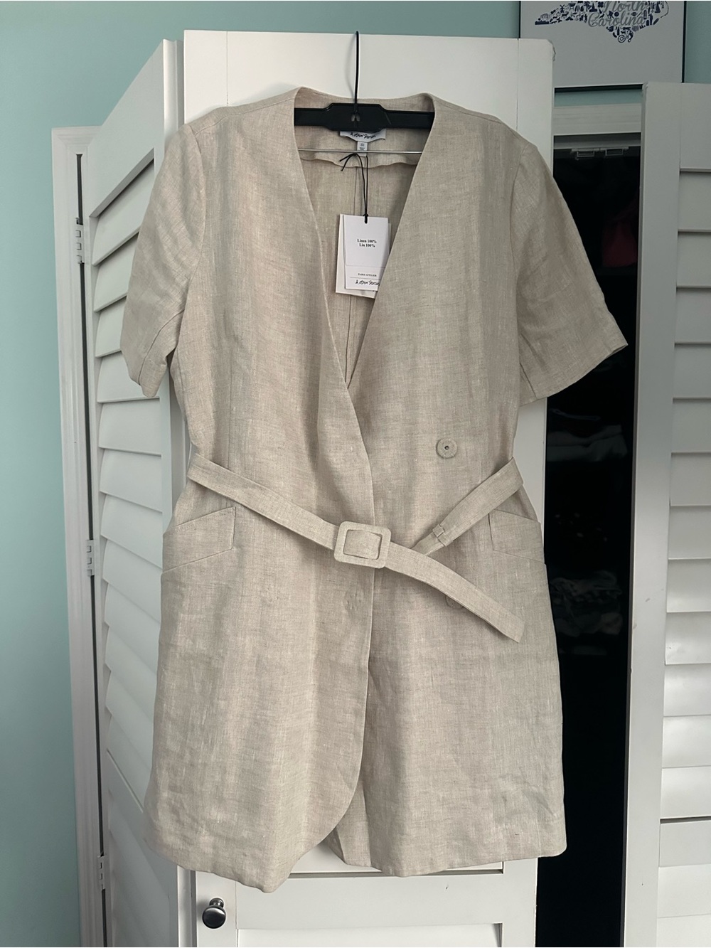 & Other Stories Beige Linen-Blend Midi Dress with Belt